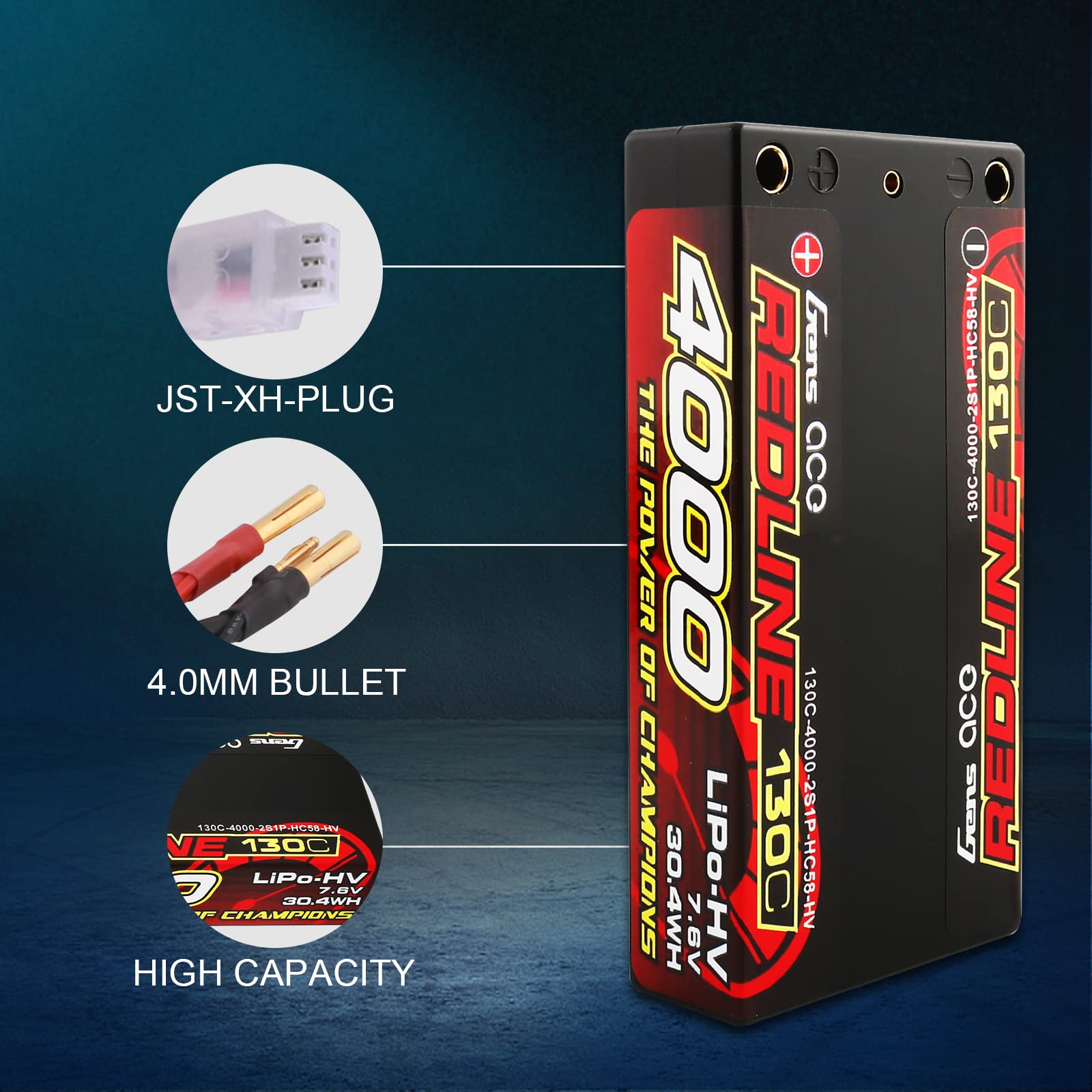 Amazon.com: Gens ace 2S Lipo Battery 7.6V 4000mAh 130C 2S1P